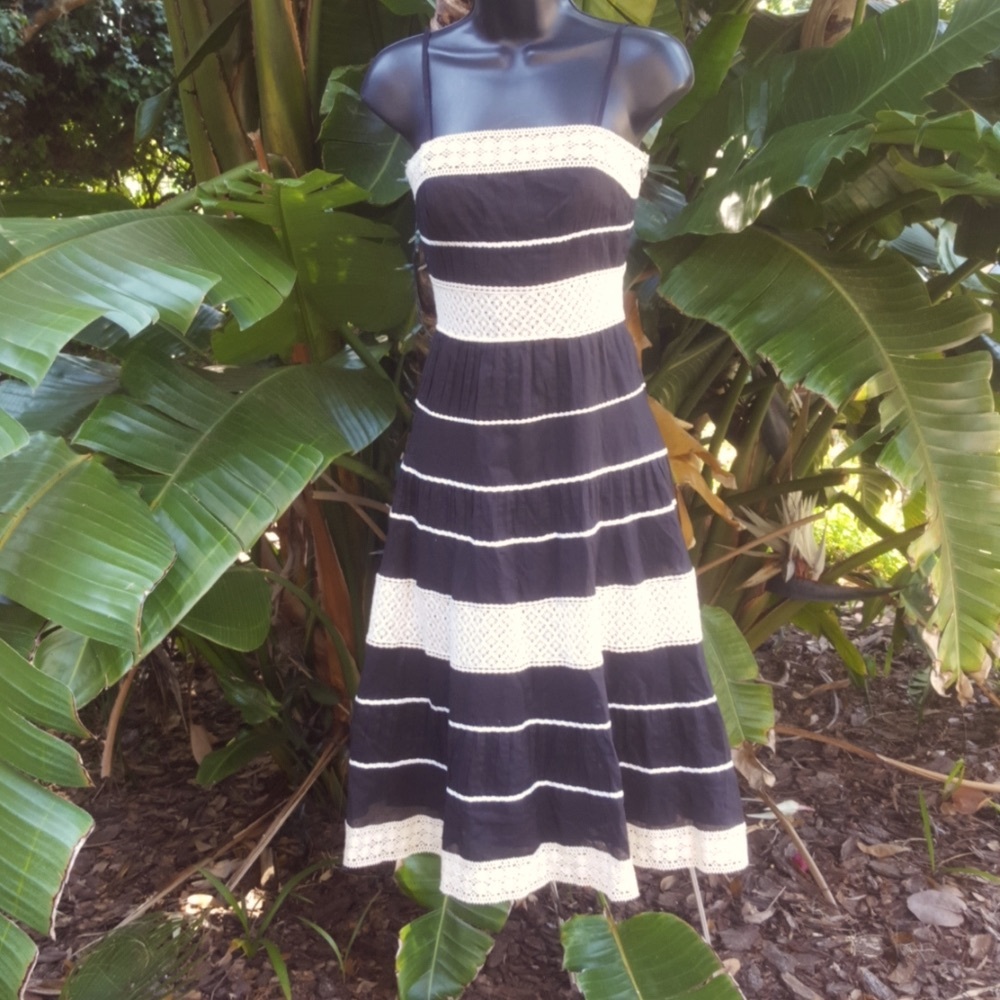 lace striped strapless tiered  dress